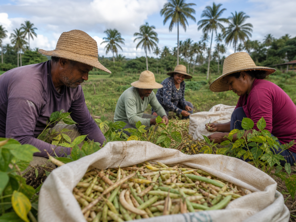 Agricultores participam da colheita de feijão do Projeto Maná em área rural de Coruripe, Alagoas