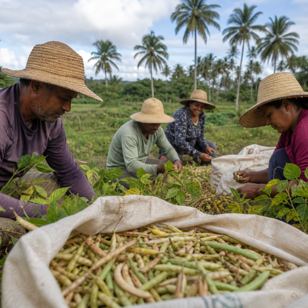 Agricultores participam da colheita de feijão do Projeto Maná em área rural de Coruripe, Alagoas
